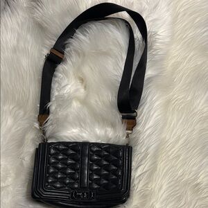Rebecca Minkoff Black Quilted Crossbody Bag with Wide Strap